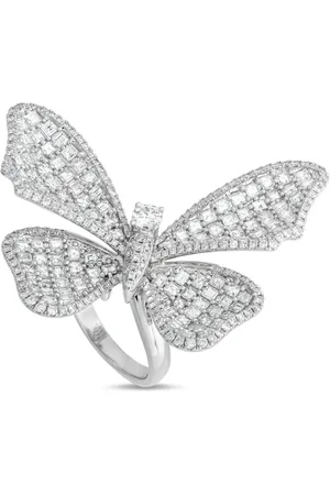 LB Exclusive Pre-owned 18K white gold butterfly-motif diamond ring