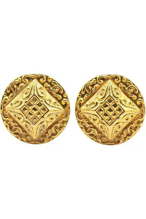 CHANEL 1970-1980 Plated CC Round Clip on Earrings costume earrings