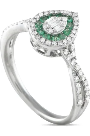 LB Exclusive 14K white gold diamond and emerald ring