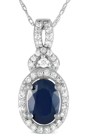 LB Exclusive Pre-owned 14K white gold diamond and sapphire pendant necklace