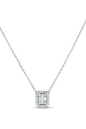 LB Exclusive 14K white gold Halo diamond necklace