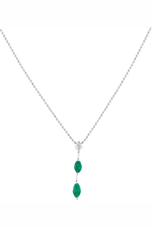 LB Exclusive 18K white gold diamond and emerald necklace