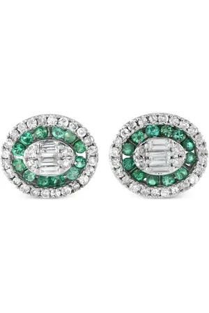 LB Exclusive 14K white gold diamond and emerald earrings