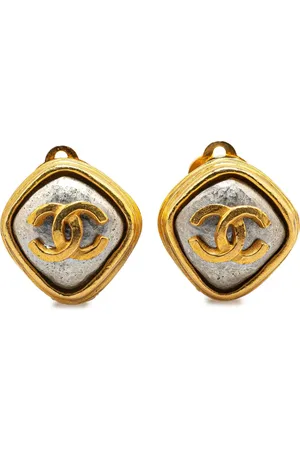 CHANEL 1997 Plated CC Rhombus Clip on Earrings costume earrings