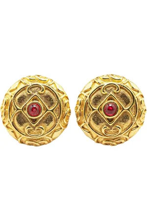 CHANEL 1970-1980 Plated Gripoix Round Clip On Earrings costume earrings