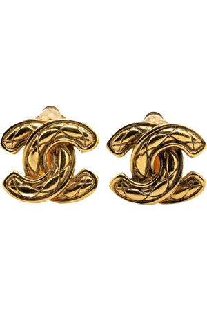 CHANEL 1950-1970 Plated CC Quilted Clip On Earrings costume earrings
