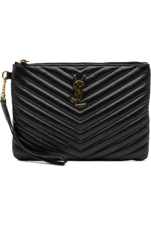 Saint Laurent 2018 Matelasse Chevron Leather Monogram Zip A5 Wristlet Pouch clutch bag
