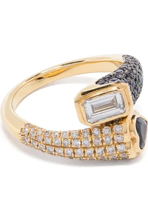 Shay 18K yellow Mixed Bypass diamond and sapphire pinky ring