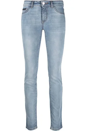 Philipp Plein Logo-patch stretch-cotton denim leggings