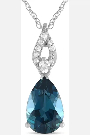 LB Exclusive Pre-owned 14K white gold diamond and topaz pendant necklace