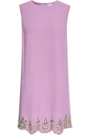 Oscar de la Renta Crystal-embroidered scallop-hem shift dress