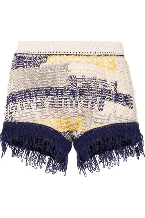 Sportmax Fringed intarsia-knit mini shorts