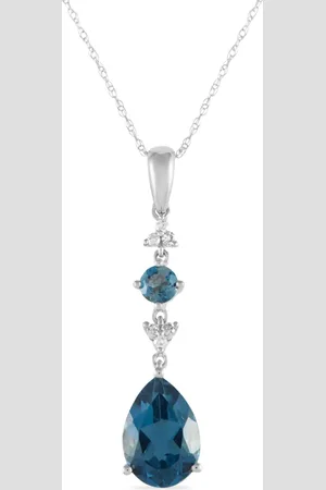 LB Exclusive 14K white gold diamond and topaz necklace