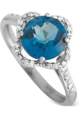 LB Exclusive 14K white gold Quatrefoil diamond and topaz ring