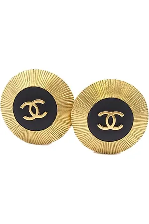 CHANEL 1995 Plated CC Button Clip On Earrings costume earrings
