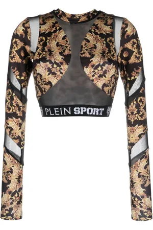 Philipp Plein Baroque-print long-sleeved crop top