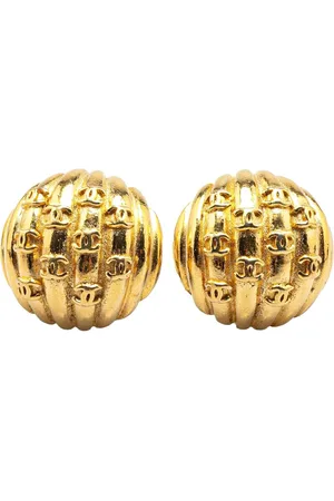 CHANEL 1980-1990 Plated CC Dome Clip On Earrings costume earrings