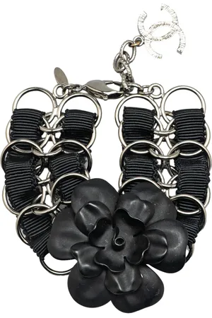 CHANEL 2009 Nylon Resin Camellia Chain Ribbon Bracelet costume bracelet