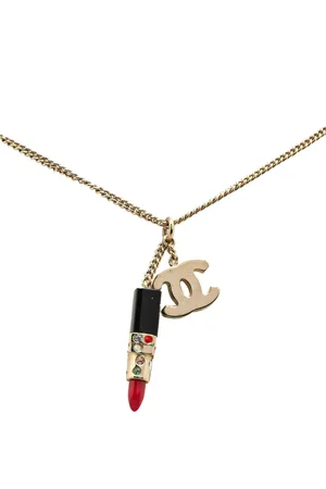 CHANEL 2004 Plated CC Lipstick Pendant Necklace costume necklace