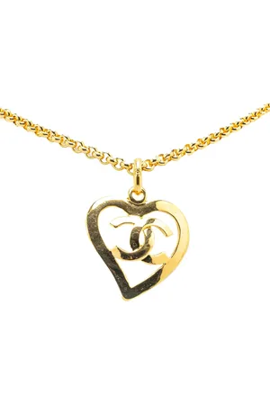 CHANEL 1995 Plated CC Heart Pendant Necklace costume necklace