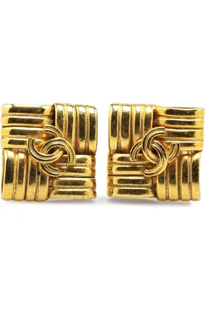 CHANEL 1996 Plated CC Square Clip on Earrings costume earrings