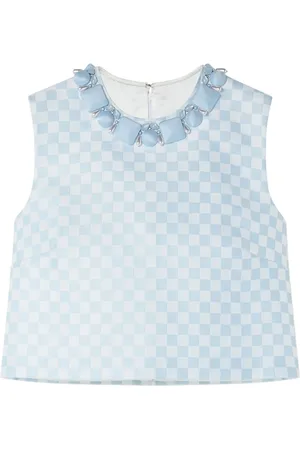VERSACE Checkerboard-print beaded crop top