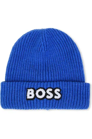 HUGO BOSS Logo-patch ribbed-knit beanie