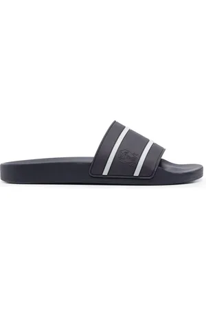 Brunello Cucinelli Mens Striped Pattern Slippers In & Grey