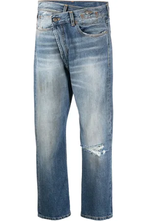 R13 Stonewashed asymmetric cropped jeans