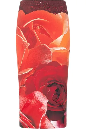 Roberto Cavalli Rose-print pencil skirt