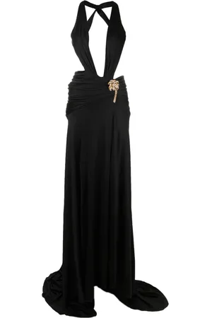 Roberto Cavalli Brooch-detail front slit dress