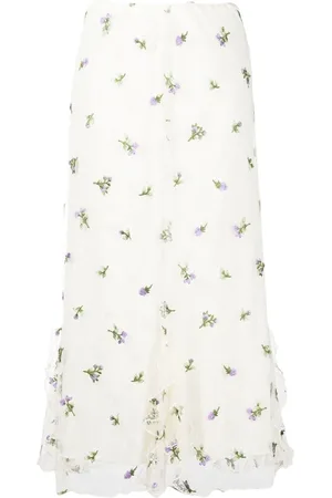 Anna Sui Floral-embroidered lace midi skirt