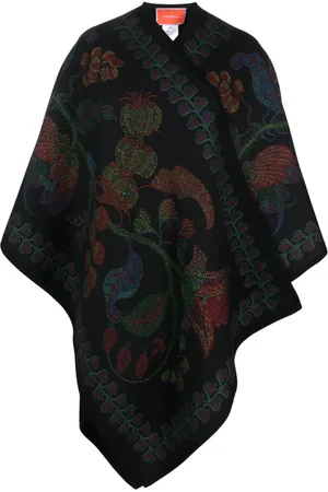 La DoubleJ Botanical-print wool poncho