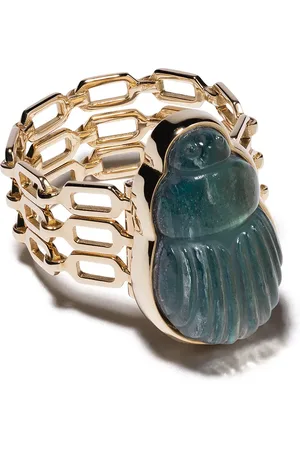 Lito 14kt yellow big Sienna labradorite scarab and diamond triple chain ring
