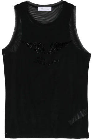 BLUMARINE Rhinestone-embellished mesh tank top