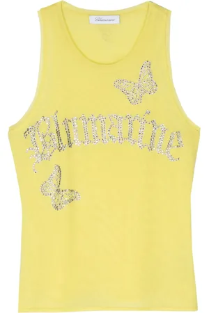 BLUMARINE Rhinestones-logo mesh tank top