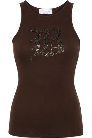 BLUMARINE Rhinestoned ribbed-knit tank top