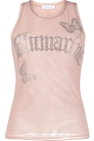 BLUMARINE Logo-embellishment mesh tank top
