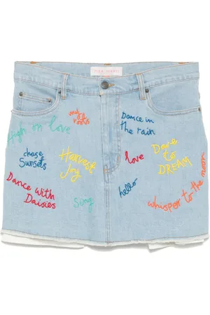 MIRA MIKATI Beaded word denim skirt
