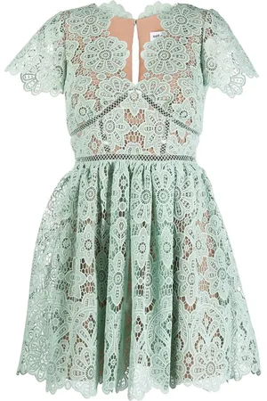 Self-Portrait Lace-panel short-sleeve dress