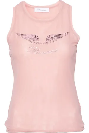 BLUMARINE Rhinestone-detailing mesh tank top