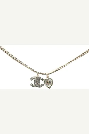 CHANEL 2011 Plated CC and Heart Rhinestone Pendant Necklace costume necklace