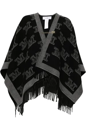 Max Mara Monogram-pattern wool poncho