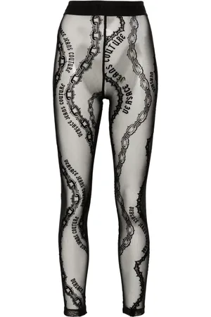 VERSACE Flocked chain-print mesh leggings