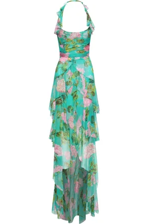 Oscar de la Renta Geranium-print ruffled chiffon gown