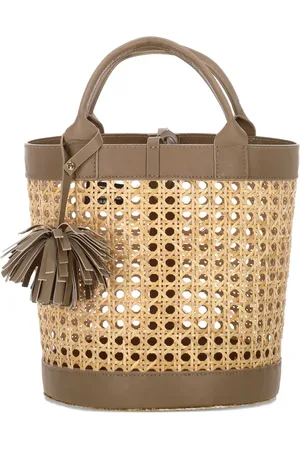 Catarzi Leather-trim straw tote bag