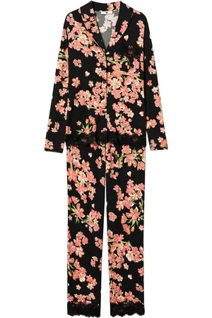 Twin-Set Mannish-print lace-trim pajamas