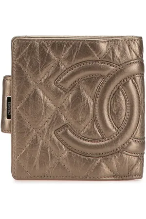 CHANEL 2006-2008 Metallic Aged Calfskin Cambon Ligne Bifold Wallet small wallets