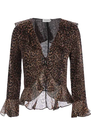 Saint Laurent Leopard print ruffled blouse