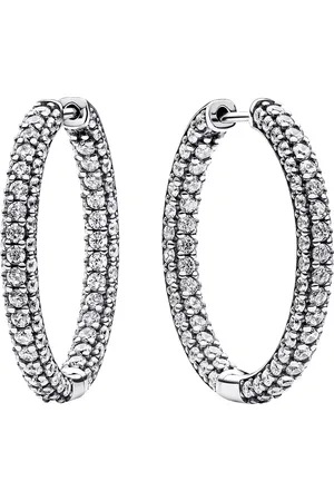 PANDORA Earrings - Sterling hoop earrings withcubic zirconia - - Earrings for ladies